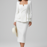 Kaizo Women's Square Neck Skirt Suit Set – Blazer and Midi Skirt Co-ord