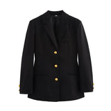 Gold Button Tailored Blazer for Elegant Smart Style