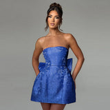 Strapless Jacquard Mini Dress – Flared A-Line Party Dress