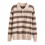 Striped Polo Knit Sweater – Relaxed Fit Casual Pullover