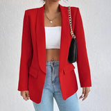 Tailored Black Blazer with Notched Lapel and Flap Pockets