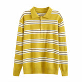 Striped Polo Knit Sweater – Relaxed Fit Casual Pullover