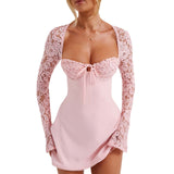 Lace Sleeve Mini Dress – Elegant Fit and Flare Party Dress