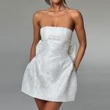 Strapless Jacquard Mini Dress – Flared A-Line Party Dress
