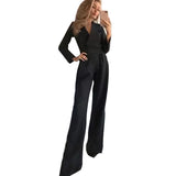 Elegant Long Sleeve Wide-Leg Jumpsuit with V-Neckline