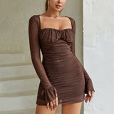 Sheer Mesh Ruched Mini Dress – Off Shoulder Bodycon Party Dress