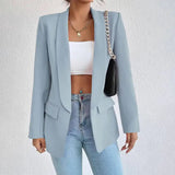 Tailored Black Blazer with Notched Lapel and Flap Pockets