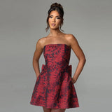 Strapless Jacquard Mini Dress – Flared A-Line Party Dress