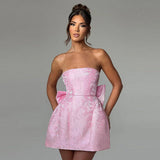 Strapless Jacquard Mini Dress – Flared A-Line Party Dress