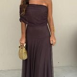 Off Shoulder Chiffon Maxi Dress with Flowing Skirt
