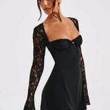 Lace Sleeve Mini Dress – Elegant Fit and Flare Party Dress