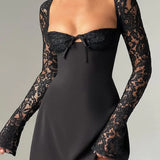 Lace Sleeve Mini Dress – Elegant Fit and Flare Party Dress