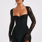 Lace Sleeve Mini Dress – Elegant Fit and Flare Party Dress