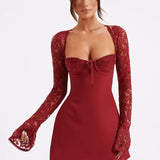 Lace Sleeve Mini Dress – Elegant Fit and Flare Party Dress