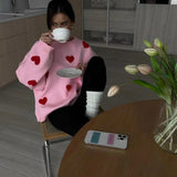 Red Heart Pattern Oversized Sweater