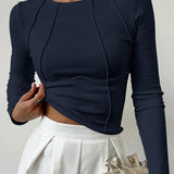 Kaizo Structured Seam Long Sleeve Fitted Top
