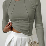 Kaizo Structured Seam Long Sleeve Fitted Top