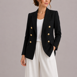 Women's Elegant Double-Breasted Blazer with Gold Buttons – Timeless Tailored Jacket