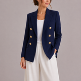 Women's Elegant Double-Breasted Blazer with Gold Buttons – Timeless Tailored Jacket
