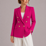 Women's Elegant Double-Breasted Blazer with Gold Buttons – Timeless Tailored Jacket