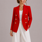 Women's Elegant Double-Breasted Blazer with Gold Buttons – Timeless Tailored Jacket