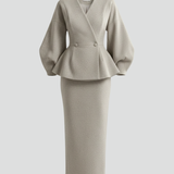 Kaizo Women's Skirt Suit Set – Puff Sleeve Blazer and Midi Skirt Co-ord