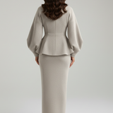Kaizo Women's Skirt Suit Set – Puff Sleeve Blazer and Midi Skirt Co-ord