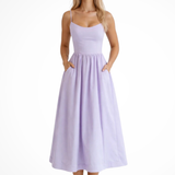 Women's A Line Midi Dress Spaghetti Strap Wedding Guest Ascot