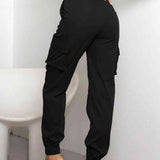 Women’s Black High-Waist Cargo Trousers - Smooth Weave Texture