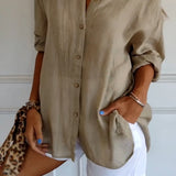 Women’s Button-Down Long Sleeve Blouse - Crinkled Linen Texture