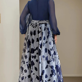 Women's Floral Maxi Dress Balloon Sleeve V Neck Wedding Guest