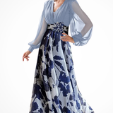 Women's Floral Maxi Dress Balloon Sleeve V Neck Wedding Guest