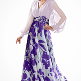 Women's Floral Maxi Dress Balloon Sleeve V Neck Wedding Guest