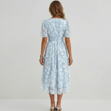 Women's Floral Print Wrap Midi Dress - Short Sleeve A-Line
