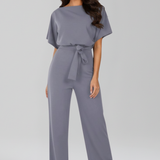 Women's Jumpsuit - Tie Waist Design and Wide Leg Detail