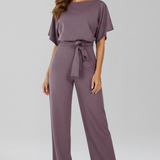 Women's Jumpsuit - Tie Waist Design and Wide Leg Detail