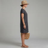Women's Linen Mini Dress - Short Sleeve with Front Pockets
