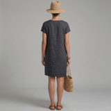 Women's Linen Mini Dress - Short Sleeve with Front Pockets