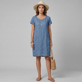 Kaizo Linen Mini Dress - Short Sleeve with Front Pockets