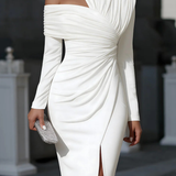 Women's One Shoulder Midi Dress Ruched Asymmetric Wedding Guest