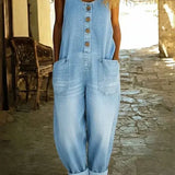 Women's Overalls Loose Fit Sleeveless Jumpsuit with Button Front