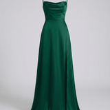 Women's Satin Cowl Neck Maxi Dress - Lace-Up Back and Side Slit