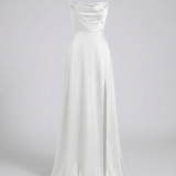 Women's Satin Cowl Neck Maxi Dress - Lace-Up Back and Side Slit
