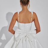 Women’s Sequin Prom Mini Dress - Square Neck A-Line and Back Bow