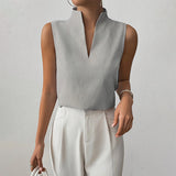Women's Sleeveless Stand Collar Top - Striped Pattern Style