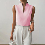 Women's Sleeveless Stand Collar Top - Striped Pattern Style