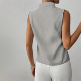 Women's Sleeveless Stand Collar Top - Striped Pattern Style