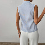 Women's Sleeveless Stand Collar Top - Striped Pattern Style