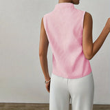Women's Sleeveless Stand Collar Top - Striped Pattern Style