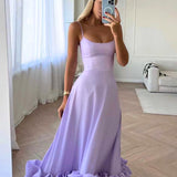 Women's Spaghetti Strap High-Waist Midi Dress - Ruffled Hem Style